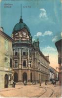 1915 Ljubljana, Laibach; K.K. Post / post office, street view, hotel (EK)