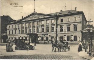 1910 Leipzig, Krystall-Palast / street view, restaurant and café, automobile, horse-drawn carriage (EK)