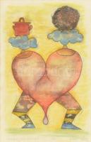 ef.Zámbó (efZámbó) István (1950-): Szerelmes szív szmogban, 2002. Egyedi beavatkozású print (ebp), merített papír, jelzett. Üvegezett fa keretben, 55×39 cm