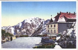 Passo dello Stelvio, Stilfser Joch (Südtirol); Albergo / mountain hotel, automobiles (EK)