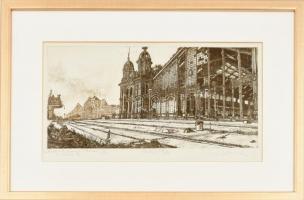 Takáts Márton (1971-): "Budapest, hommage á Piranesi" IX, Nyugati pu.. Rézkarc, papír, jel...