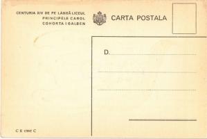 Centuria XIV de pe langa Liceul Principele Carol Cohorta Galben / Romanian boy scout art postcard, R...