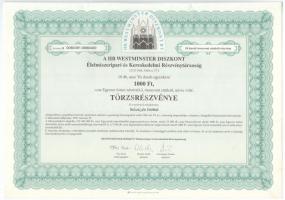 Göd 1995. "HB Westminster Kárpótlási Jegy Befektető Részvénytársaság" részvénye 1000Ft-ról...