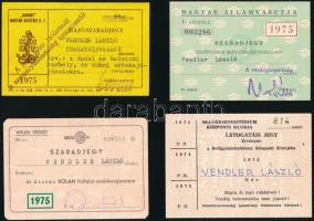 1972-1975 4 db belépő és bérlet: Belügyminisztérium Központi Klub belépő, MÁV és Volán szabadjegy, MAHART Hajó-szabadjegy