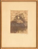 Olvashatatlan jelzéssel: Árva vára (1925), Felvidék. Rézkarc, papír, jelzett, üvegezett keretben, 16×12 cm