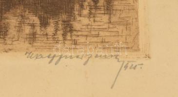 Olvashatatlan jelzéssel: Árva vára (1925), Felvidék. Rézkarc, papír, jelzett, üvegezett keretben, 16...