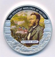 Libéria 2010. 5$ ezüstözött Cu A történelem legnagyobb hadurai - Ulysses S. Grant részben multicolor festéssel, tanúsítvánnyal T:PP Liberia 2010. 5 Dollars silver plated Cu The Greatest Warlords of History - Ulysses S. Grant with partial multicolor picture, with certificate C:PP