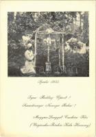 1935 Spala. Igen Boldog Újévet! Magyar-Lengyel Cserkész Kör / Szczesliwego Nowego Roku! Wegiersko-Polskie Kolo Harcerzy / Hungarian-Polish Scout Clubs New Year greeting card with girl scout