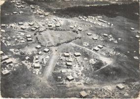 A nemzeti cserkésztábor Káposztásmegyeren. A Magyar Légiforgalmi R.T. felvétele repülőgépről / Hungarian scout camp in Káposztásmegyer (Budapest), aerial view (gyűrődés / crease)