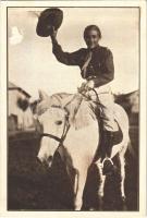 1940 Magyar kis lovas cserkész raj / Ungarischer Pfadfinder-Schwarm mit Ponipferden / Hungarian boy scouts on horsebacks + "1940 Sepsiszentgyörgy visszatért" So. Stpl. (felületi sérülés / surface damage)