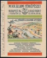 1931 A Magyar Kir. Állami Térképészet színes reklámkiadványa, térképfajtákkal, árakkal, budapesti árusítóhelyekkel, 2p