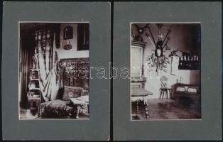 1902 Budai várbeli szobarészlet, 2 db fotó, papírtokban, hátoldalon feliratozva, 11×8 cm