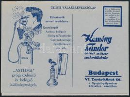 cca 1925 Kemény Sándor orvosi műszer szakvállalata rajzos orvosi műszerkölcsönző és javításokat vállaló reklám, kihajtható háromrészes reklámlapja, szép állapotban