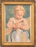 Steidl 1943 jelzéssel: Kislány kacsával. Akvarell, papír. Üvegezett, kissé sérült aranyozott fa keretben, 16x11,5 cm