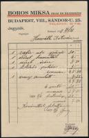 1938 Boros Miksa órás-ékszerész Budapest számlajegyzéke, hátoldalán reklámjával, hajtva, jó állapotb...