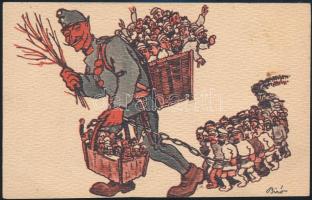 1914 Bíró Mihály (1886-1948) grafikus, festő I. világháborús szignált nyomtatott grafikája