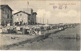 1912 Grado, Das Zeltlager am Strand, Villa Marika / beach (EK)