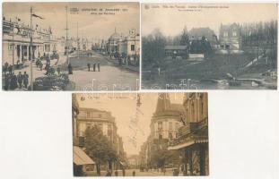 3 db RÉGI belga város képeslap / 3 pre-1945 Belgian town-view postcards: Charleroi, Uccle