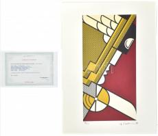 Roy Lichtenstein (1923-1997): Kompozíció. Ofszet litográfia, papír, nyomtatott jelzéssel, számozott (86/150). Tanúsítvánnyal. 40×20 cm