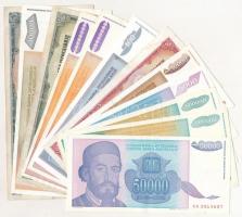 Jugoszlávia 1978-1993. 100D - 50.000.000D (12x) közte 10 darab különféle bankjegy T:I-,II,III Yugoslavia 1978-1993. 100 Dinara - 50.000.000 Dinara (12x) with 10 pieces of different banknotes C:AU,XF,F