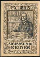 Helbing Ferenc (1870-1958): Ex libris Sigismundi Reiner, fametszet, papír, jelzett a metszeten, 11,5×8 cm