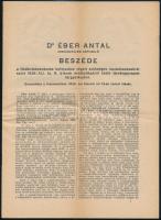 1932 Dr. Éber Antal országgyűlési képviselő beszéde a földbirtokrendezés befejezése végett szükséges rendelkezésekről