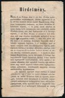1849 Haynau főszertábornok, a cs. és kir. magyar- és erdélyországi hadsereg főparancsnoka által november 1-jén az alkotmányos rend visszaállítására kiadott hirdetmény + birodalmi alkotmány, 18+2 p, helyenként kisebb foltokkal, részben szétvált