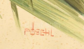 Pöschl jelzéssel: Nárciszok. Akvarell, papír. Lap kissé foltos.  Üvegezett fa keretben. 40x20 cm