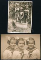 cca 1920-1940 Gyermekek, 2 db régi fotó, az egyik pecséttel jelzett (Tauber Malvin műterme), 11x8,5 cm és 14x9 cm