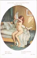 Petit Lever / On getting out of bed. Erotic nude lady art postcard. Société des Artistes Francais. Salon de Paris. ND Phot. s: Hippolyte Lucas