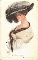Courting attention Lady art postcard. Reinthal & Newman No. 422. s: Harrison Fisher (kopott sarkak / worn corners)