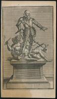cca 1750 Győztes hadvezér szobra, metszet, foltos, 13,5×8 cm