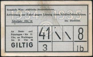 1934 Gemeinde Wien - städtische Strassenbahnen diákbérlet
