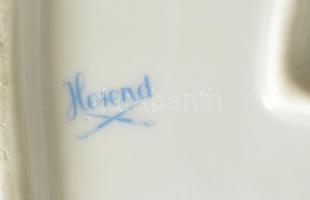 Herendi fekete virág mintás levél formájú tálka. Kézzel festett, jelzett, kopott aranyozással 24x20 ...