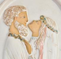 Győrbíró Enikő (1932-1999): Pár. Mázas kerámia fali dísz, kézzel festett. Hibátlan. 31x13 cm