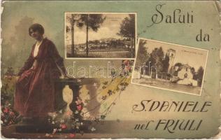 1918 San Daniele del Friuli, Castello / castle. Montage with lady + K.U.K. ETAPPENPOSTAMT SAN DANIELE DEL FRIULI (EB)