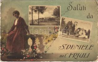 1918 San Daniele del Friuli, Castello / castle. Montage with lady + "K.U.K. ETAPPENPOSTAMT SAN DANIELE DEL FRIULI"  (EB)