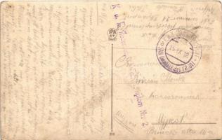 1918 San Daniele del Friuli, Castello / castle. Montage with lady + "K.U.K. ETAPPENPOSTAMT SAN ...