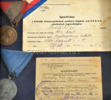 1939-1941 Felvidék és Erdély visszacsatolása emlékére adományozott emlékérmek igazolvánnyal, azonos ...