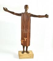 Assisi Szent Ferenc Bronz, fa. mészkő talapzaton. jelzés nélkül. 57 cm