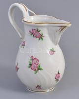 Herendi régi virág mintás porcelán mokkás csésze 6 db  + kiöntő. Kézzel festett, jelzett, kopásokkal