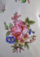 Herendi régi virág mintás porcelán mokkás csésze 6 db  + kiöntő. Kézzel festett, jelzett, kopásokkal