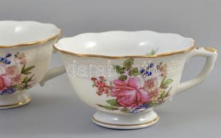 Herendi régi virág mintás porcelán mokkás csésze 6 db  + kiöntő. Kézzel festett, jelzett, kopásokkal