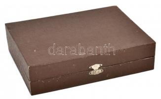 Halas villa és kés szett, 6+6 db, fém, orosz vagy szovjet, jelzett, szövettek bélelt dobozban, villa...