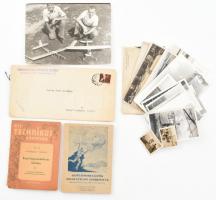 cca 1935-1960 Vegyes repüléssel kapcsolatos tétel (fotók-egyiken Micky egér ábrázolás, képeslap, meghívó, modellezésről szóló nyomtatvány)