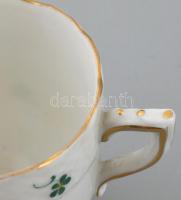 Herendi zöld virág mintás porcelán mokkás csésze és alj, kézzel festett, jelzett, apró kopásnyomokka...