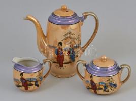 Japán mokkás készlet: 6 db alátét, 6 db csésze, kanna fedéllel, tejkiöntő, cukortartó fedéllel. Rész...