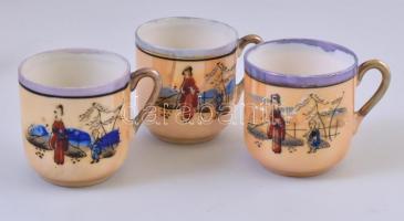 Japán mokkás készlet: 6 db alátét, 6 db csésze, kanna fedéllel, tejkiöntő, cukortartó fedéllel. Rész...