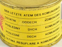 cca 1990 A kommunizmus utolsó lehelete konzerv - last breath of communist pop-art műalkotás.d: 5,5 c...