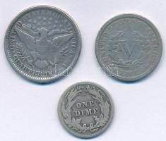 Amerikai Egyesült Államok 1893. 1/4$ Ag + 1901. 5c Cu-Ni + 1906. 1d Ag "Mercury" T:3
USA ...
